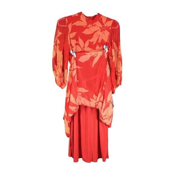 Melonie T NWT Women 12 Chiffon Ruffle Artsy Leaf Tiered Dress 3/4 Balloon Sleeve - Picture 8 of 16